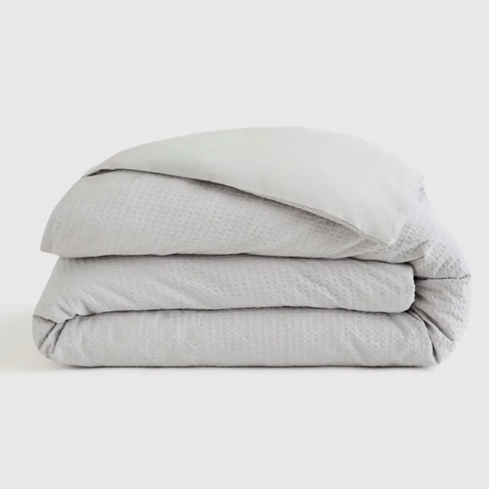 NWT Quince Organic Luxe Honeycomb Twin Duvet Cover in Light Grey